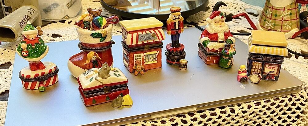 Vintage Trinket Boxes with Mini Toys Set of 7 Made In Occupied Japan Figurines